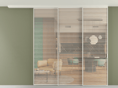 Перегородка Formato вдоль стены на потолок 3 створки с синхронным механизмом