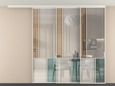 Перегородка Мозаик вдоль стены на потолок 3 створки с синхронным механизмом