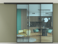 Перегородка Formato вдоль стены на потолок 3 створки с синхронным механизмом