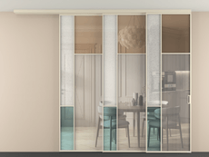 Перегородка Mosaic вдоль стены на потолок 3 створки с синхронным механизмом