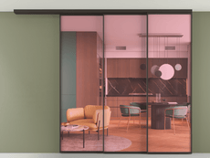 Перегородка Формато вдоль стены на потолок 3 створки с синхронным механизмом