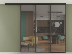 Перегородка Формато вдоль стены на потолок 3 створки с синхронным механизмом