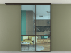 Перегородка Формато вдоль стены на потолок 2 створки с синхронным механизмом