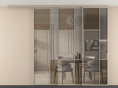 Перегородка Mosaic вдоль стены на потолок 3 створки с синхронным механизмом