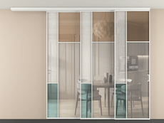 Перегородка Mosaic вдоль стены на потолок 3 створки с синхронным механизмом