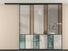 Перегородка Мозаик вдоль стены на потолок 3 створки с синхронным механизмом