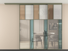 Перегородка Mosaic вдоль стены на потолок 3 створки с синхронным механизмом