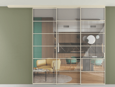 Перегородка Formato вдоль стены на потолок 3 створки с синхронным механизмом