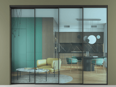 Перегородка Formato внутри проёма 4 створки с синхронным механизмом