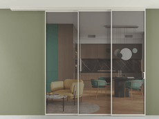 Перегородка Формато вдоль стены на потолок 3 створки с синхронным механизмом