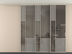 Перегородка Mosaic вдоль стены на потолок 3 створки с синхронным механизмом