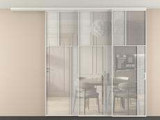 Перегородка Мозаик вдоль стены на потолок 3 створки с синхронным механизмом