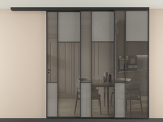 Перегородка Mosaic вдоль стены на потолок 3 створки с синхронным механизмом