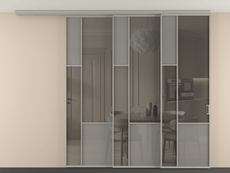 Перегородка Мозаик вдоль стены на потолок 3 створки с синхронным механизмом