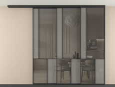 Перегородка Mosaic вдоль стены на потолок 3 створки с синхронным механизмом