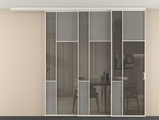 Перегородка Мозаик вдоль стены на потолок 3 створки с синхронным механизмом