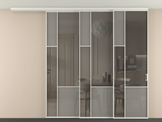 Перегородка Мозаик вдоль стены на потолок 3 створки с синхронным механизмом