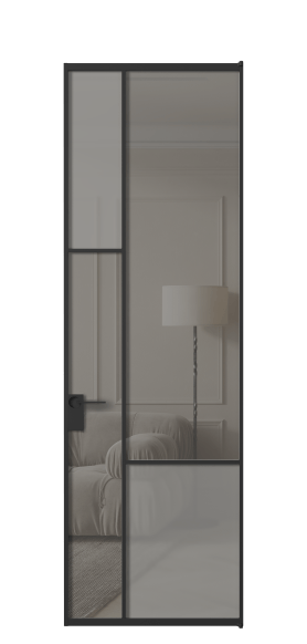 Межкомнатная дверь АЛПЛ041.13 ЧРН Серый сатин матовое + Серый прозрачное. Цвет Алюминий Черный. Материал Алюминий. Коллекция Mosaic. Фото. Дверь межкомнатная АЛПЛ041.13 ЧРН Серый сатин матовое + Серый прозрачное. Цвет Алюминий Черный. Материал Алюминий. Коллекция Mosaic. Картинка.