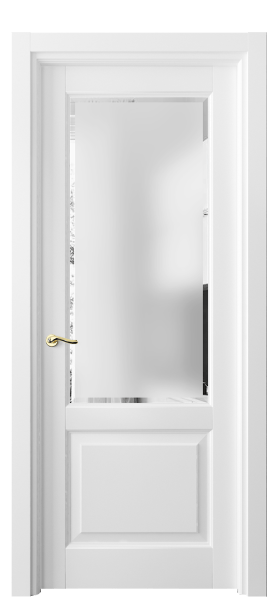 Межкомнатная дверь 0740 МБЛ Сатинированное стекло с фацетом. Цвет Матовый белоснежный. Материал Гладкая эмаль. Коллекция Лигнум. Фото. Дверь межкомнатная 0740 МБЛ Сатинированное стекло с фацетом. Цвет Матовый белоснежный. Материал Гладкая эмаль. Коллекция Лигнум. Картинка.